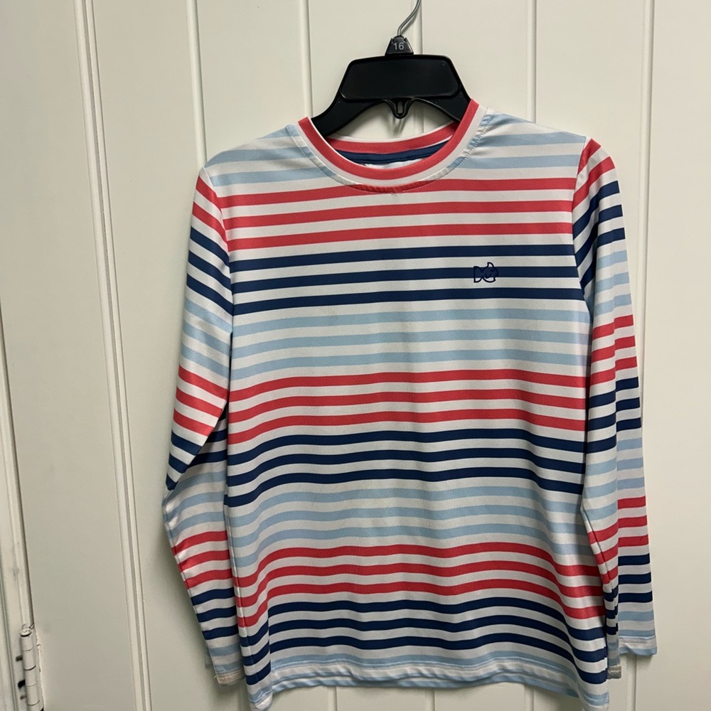 Kids Long Sleeve Stripe performance Tee - Red, Navy & Light Blue